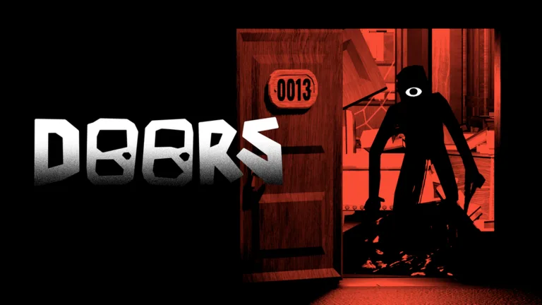 Seek looming in the red-lit doorway of room 0013 in DOORS